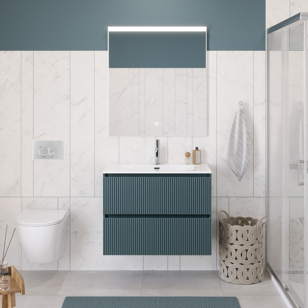 Тумба с раковиной подвесная BelBagno UNO-900-2C-SO-AO Голубой матовый, раковина белая BB-8099-90