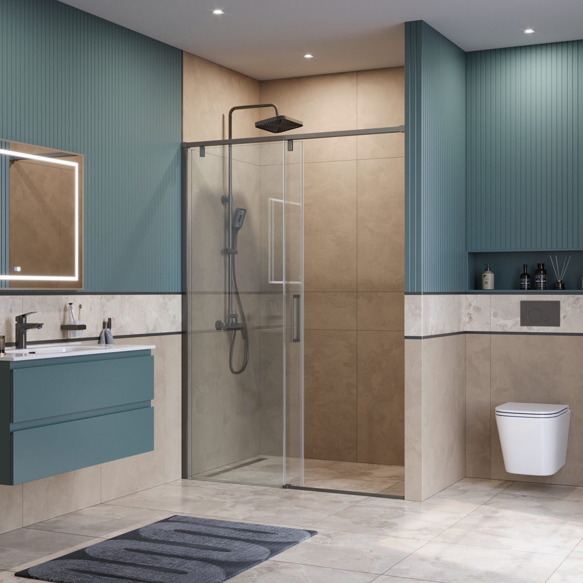 Душевая дверь шириной 130см BelBagno SOFT_CLOSE-1-BF-1-130-C-GM профиль оружейная сталь, стекло прозрачное