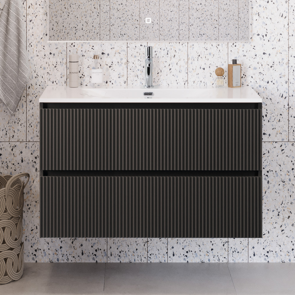 купить Тумба с раковиной подвесная BelBagno UNO-MINI-900-2C-SO-GSO Темно-Серый матовый, раковина белая BB-8099-3-90 