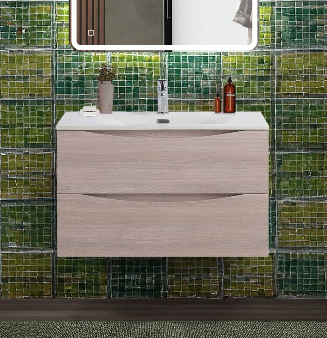 купить Тумба с раковиной подвесная BelBagno MARINO-CER-N-900-2C-SO-RG-P Rovere Grigio, раковина белая BB-8099-90 