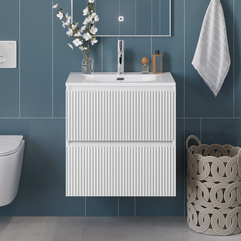 купить Тумба с раковиной подвесная BelBagno UNO-600-2C-SO-BO Bianco Opaco, раковина белая BB-8099-60 