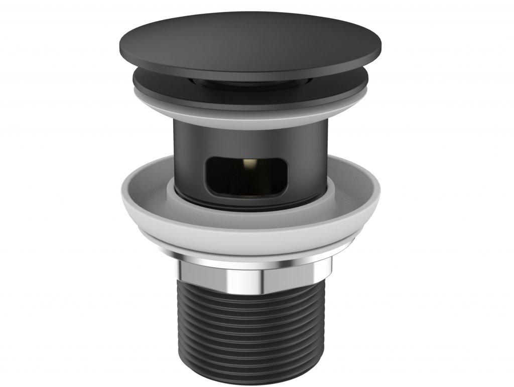 Донный клапан BelBagno с системой Клик-клак с переливом, чёрный матовый BB-SAT-NERO