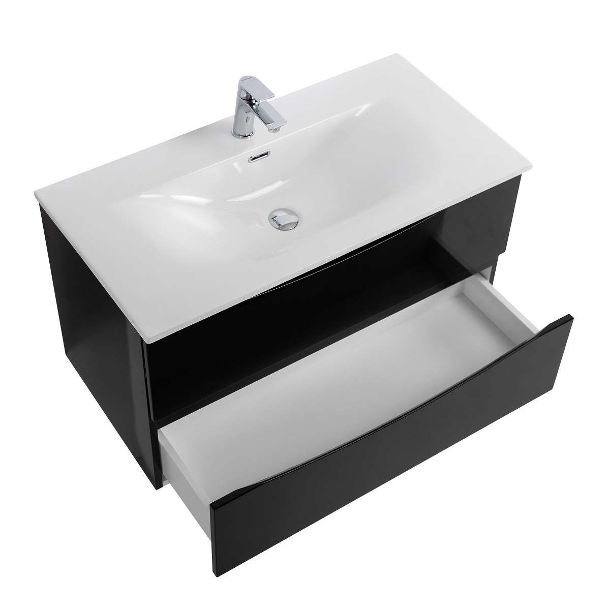 Тумба с раковиной подвесная BelBagno MARINO-CER-N-1000-2C-SO-NL-P Nero Lucido, раковина белая BB-8099-100