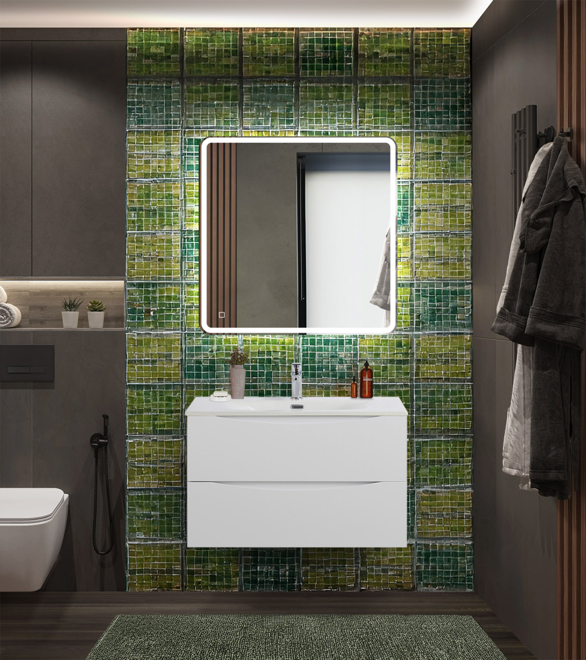 Тумба с раковиной подвесная BelBagno MARINO-CER-N-800-2C-SO-BL-P Bianco Lucido, раковина белая BB-8099-80