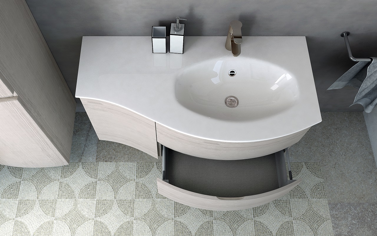 Мебель для ванной чаша справа Cezares VAGUE 104 Rovere sbiancato 54847+54849