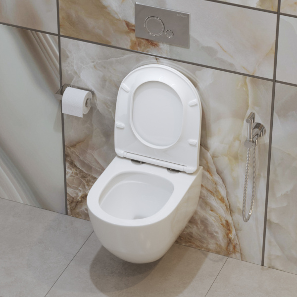 Унитаз подвесной безободковый с сиденьем и смывом TORNADO BelBagno AMANDA-TOR BB051CH-TOR-FC/SC