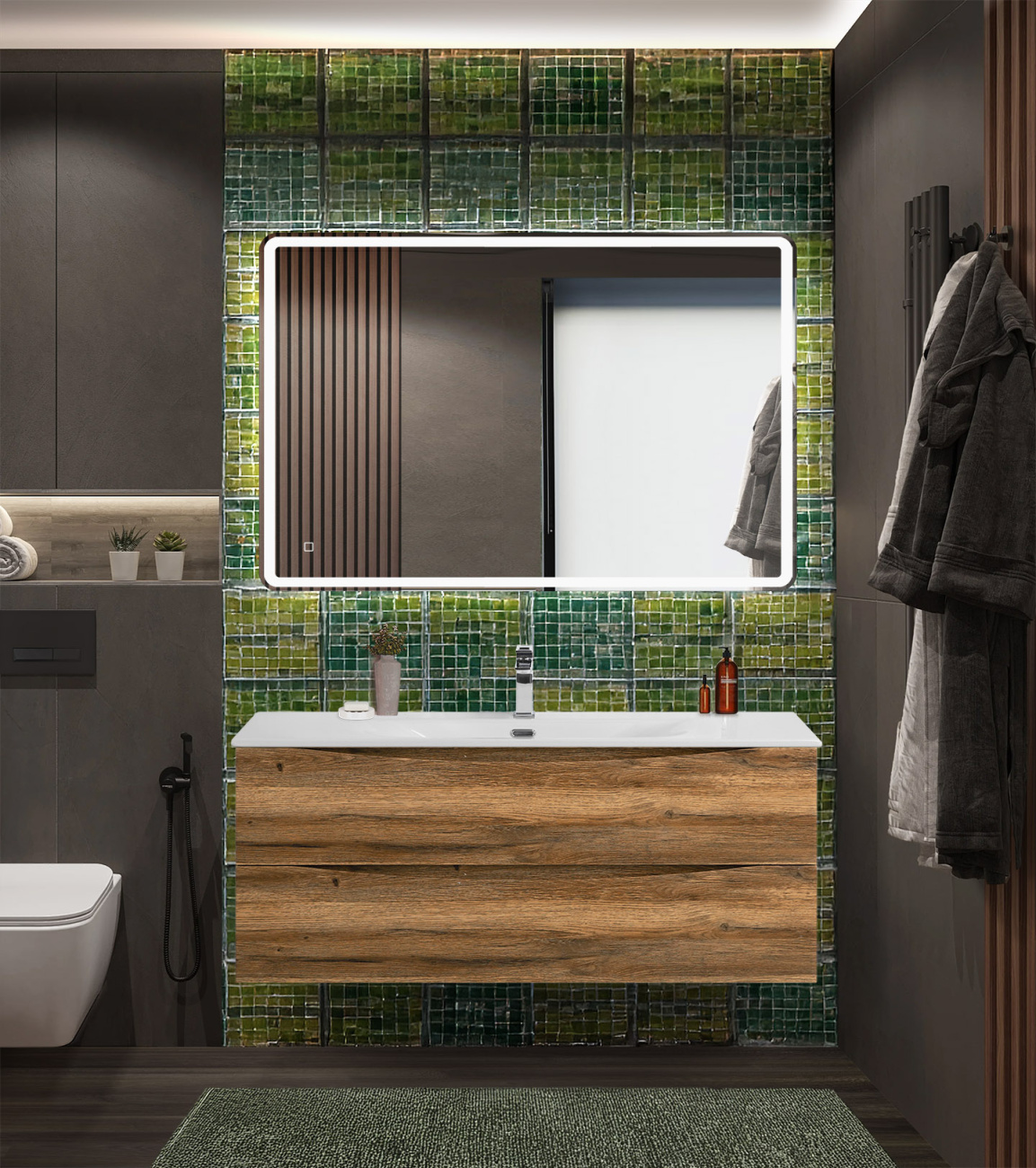 Тумба с раковиной подвесная BelBagno MARINO-CER-N-1200-2C-SO-RR-P Rovere Rustico, раковина белая BB-8099-120