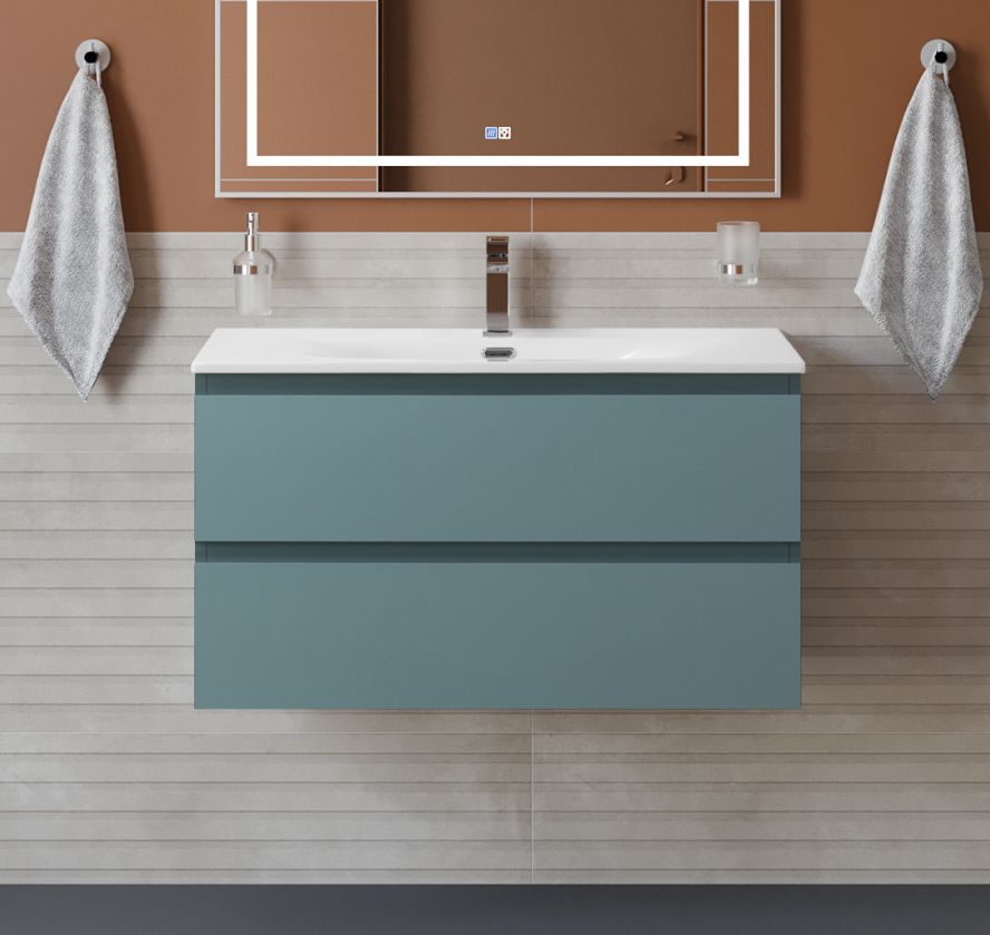 купить Тумба с раковиной подвесная BelBagno KRAFT-900-2C-SO-AO Голубой матовый, раковина белая BB-8099-90 
