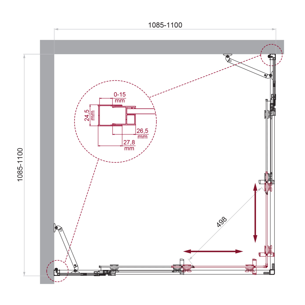 Душевой уголок BelBagno LUCE-A-22-90+20-P-Cr