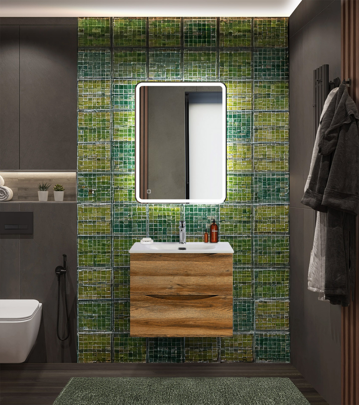 Тумба с раковиной подвесная BelBagno MARINO-CER-N-600-2C-SO-RR-P Rovere Rustico, раковина белая BB-8099-60