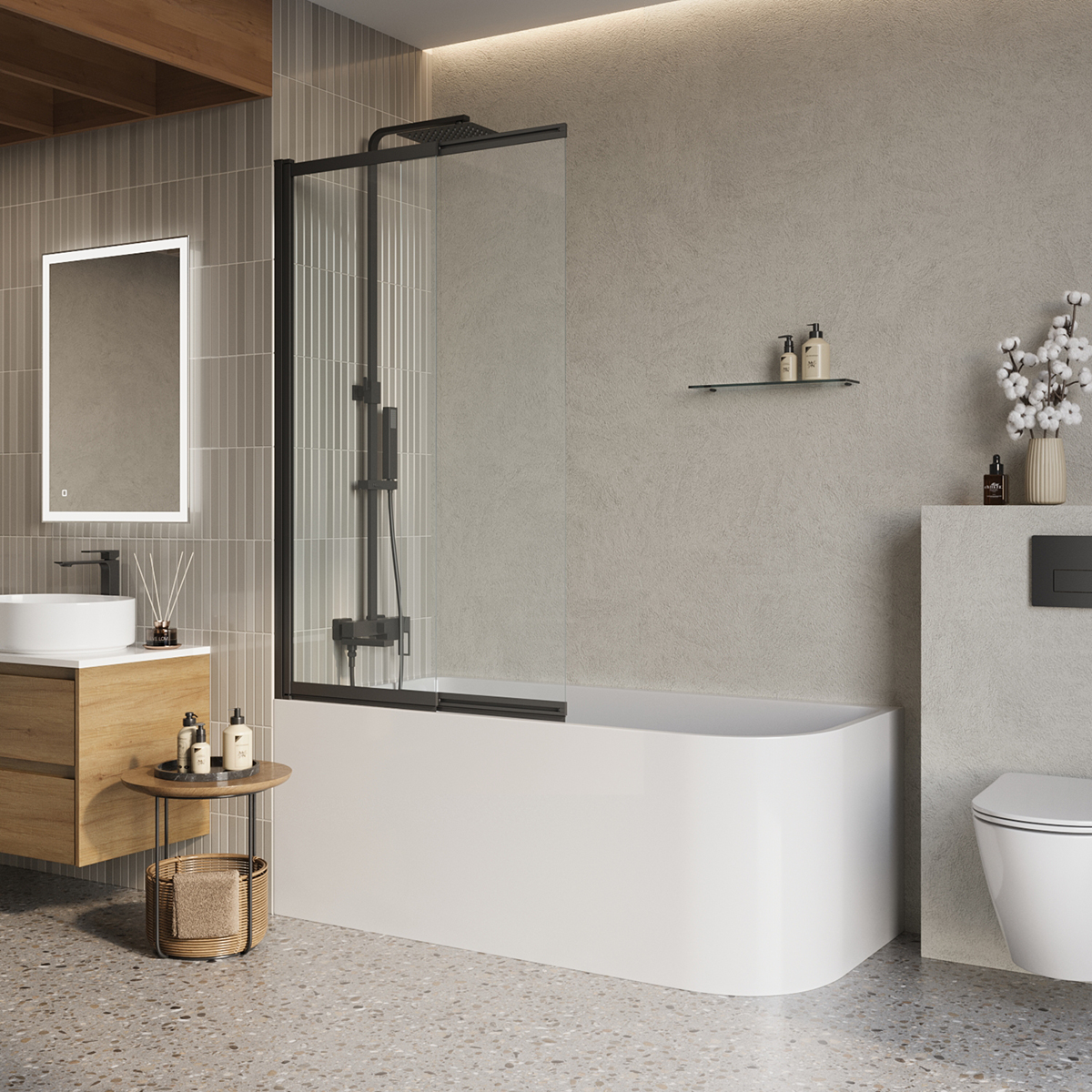 купить Шторка на ванну BelBagno LUCE-VF-11-90/145-C-NERO 