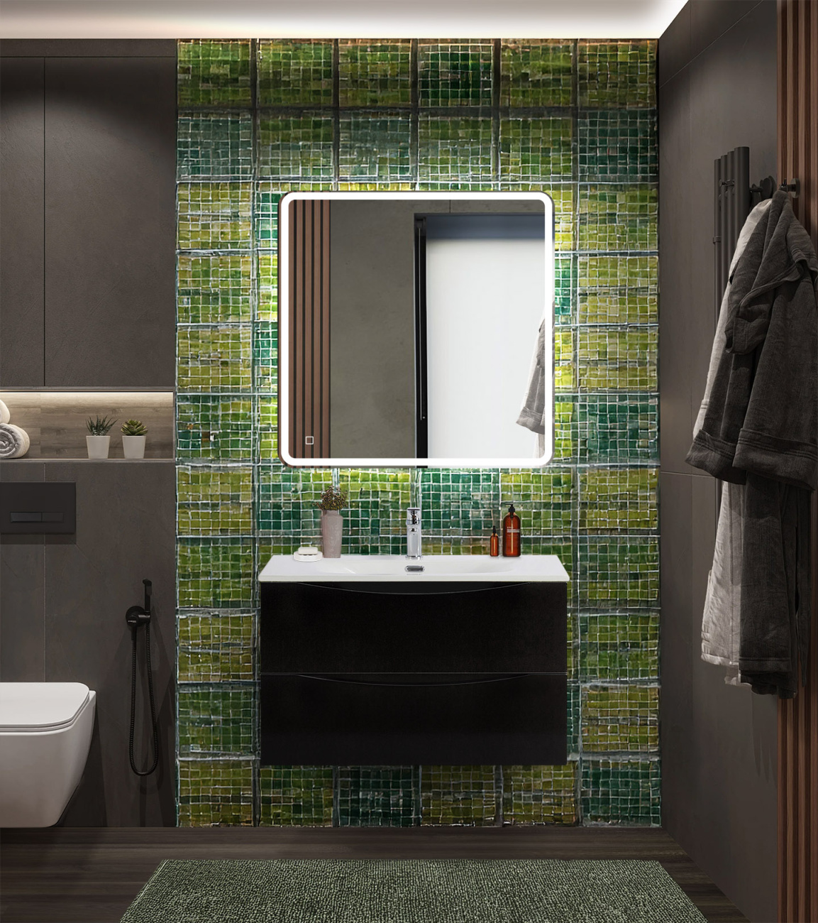Тумба с раковиной подвесная BelBagno MARINO-CER-N-900-2C-SO-NL-P Nero Lucido, раковина белая BB-8099-90