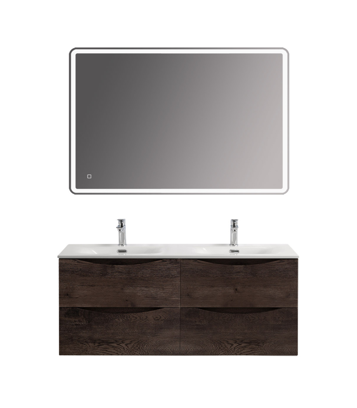 Тумба с раковиной подвесная BelBagno MARINO-CER-N-1200-4C-SO-RNG-P Rovere Nature Grigio, раковина белая BB-8099-120-2 с 2-я чашами