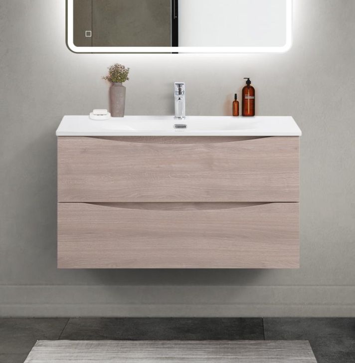 купить Тумба с раковиной подвесная BelBagno MARINO-CER-MINI-900-2C-SO-RG-P Rovere Grigio, раковина белая BB-8099-3-90 