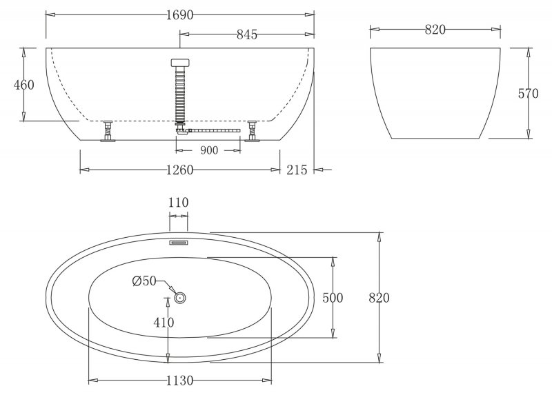 Ванна акриловая отдельностоящая без перелива BelBagno BB69-1700-W0