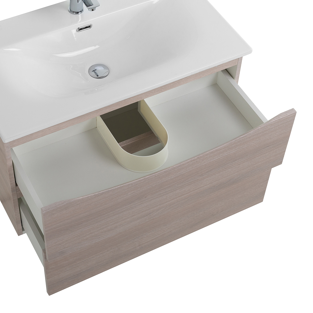 Тумба с раковиной подвесная BelBagno MARINO-CER-N-900-2C-SO-RG-P Rovere Grigio, раковина белая BB-8099-90