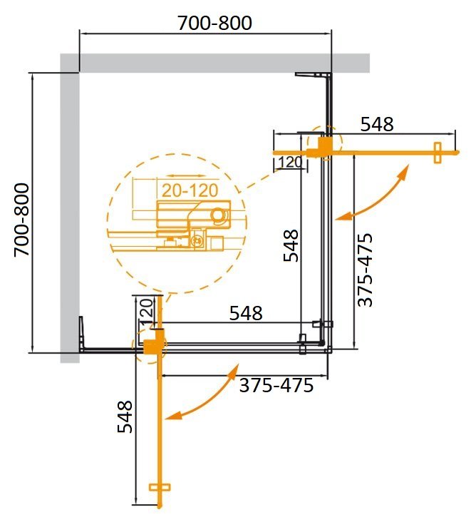 Душевой уголок Cezares SLIDER-A-2-70/80-C-NERO