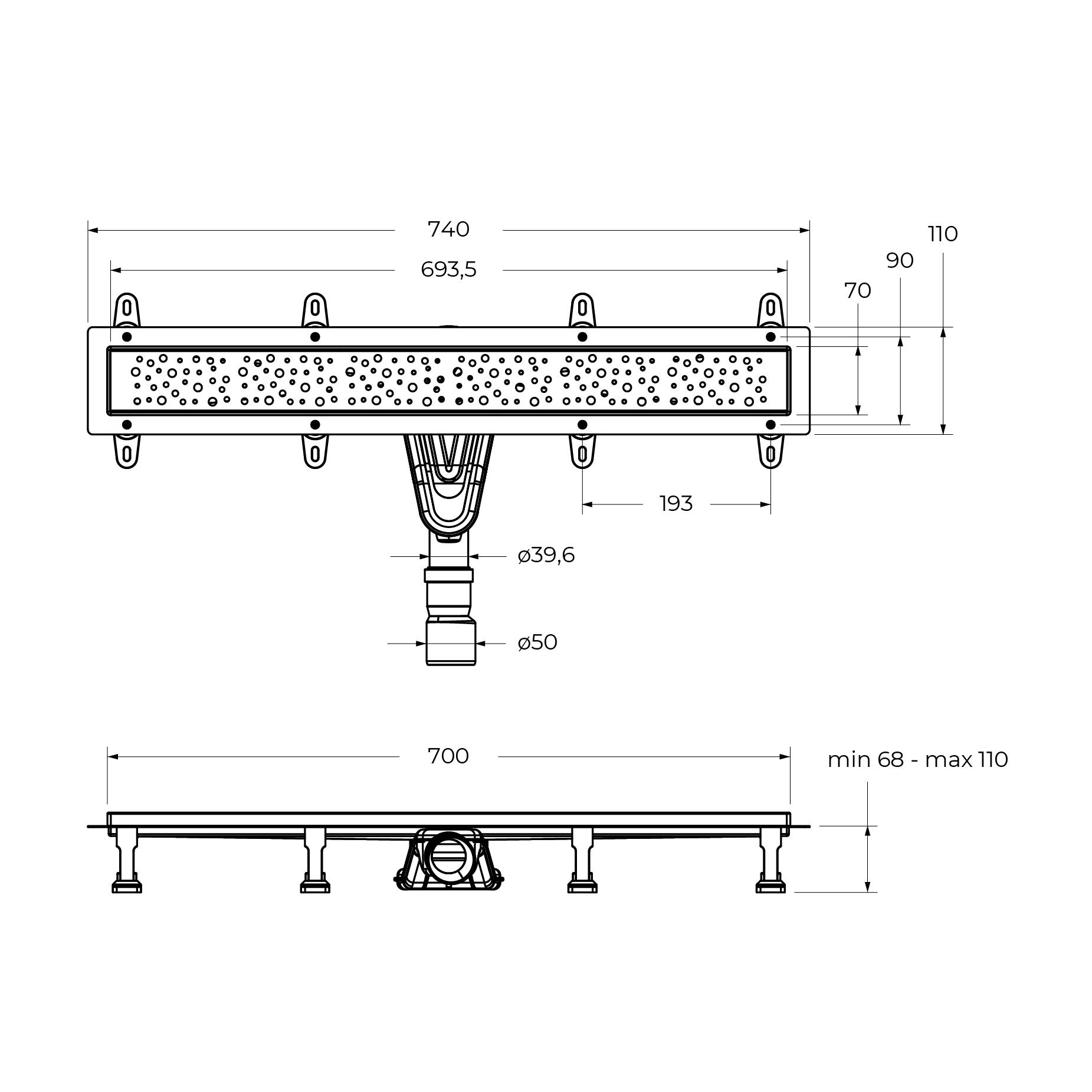 Душевой лоток CEZARES SLIDER-LD-70-BORO брашированное золото