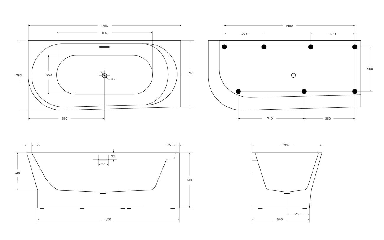 Ванна акриловая BelBagno BB410-1700-780-R
