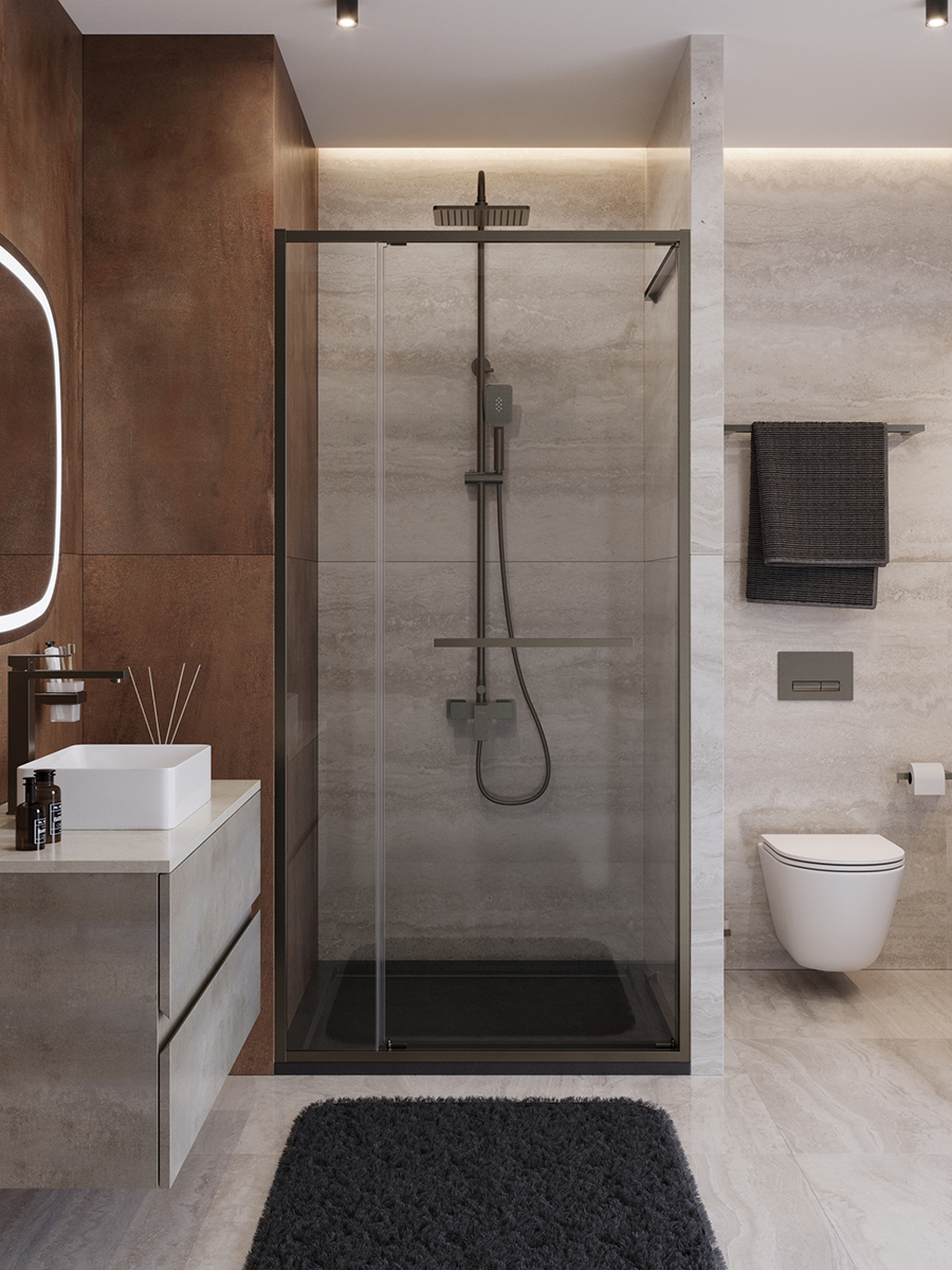 купить Душевая дверь Cezares LUX-B-FS-11-100-C-GM, 100х195, профиль оружейная сталь, стекло прозрачное 