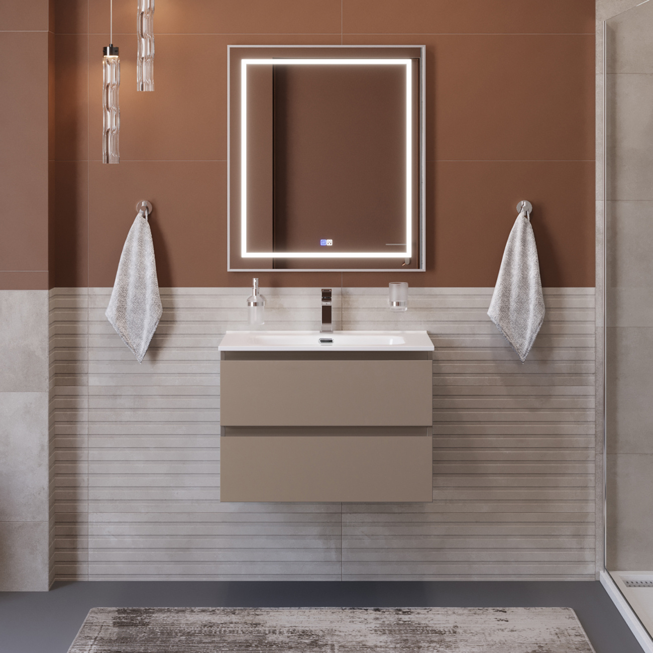 Тумба с раковиной подвесная BelBagno KRAFT-700-2C-SO-CO Бежевый матовый, раковина белая BB700ETL