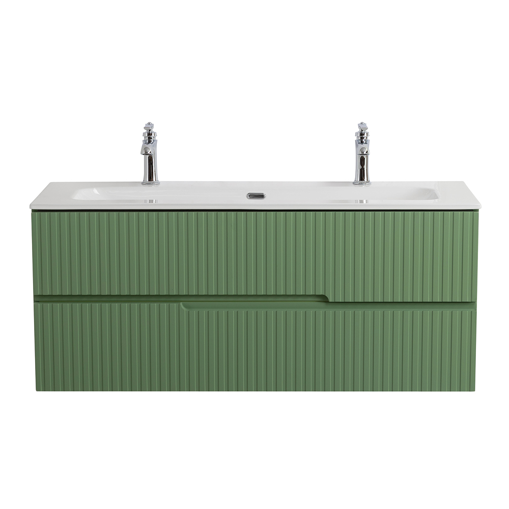 Тумба подвесная CEZARES DUET-N-1200-2C-SO-PS-P с раковиной CZR-8073-120-1-2 с двумя отверстиями для смесителей, фисташковый софт