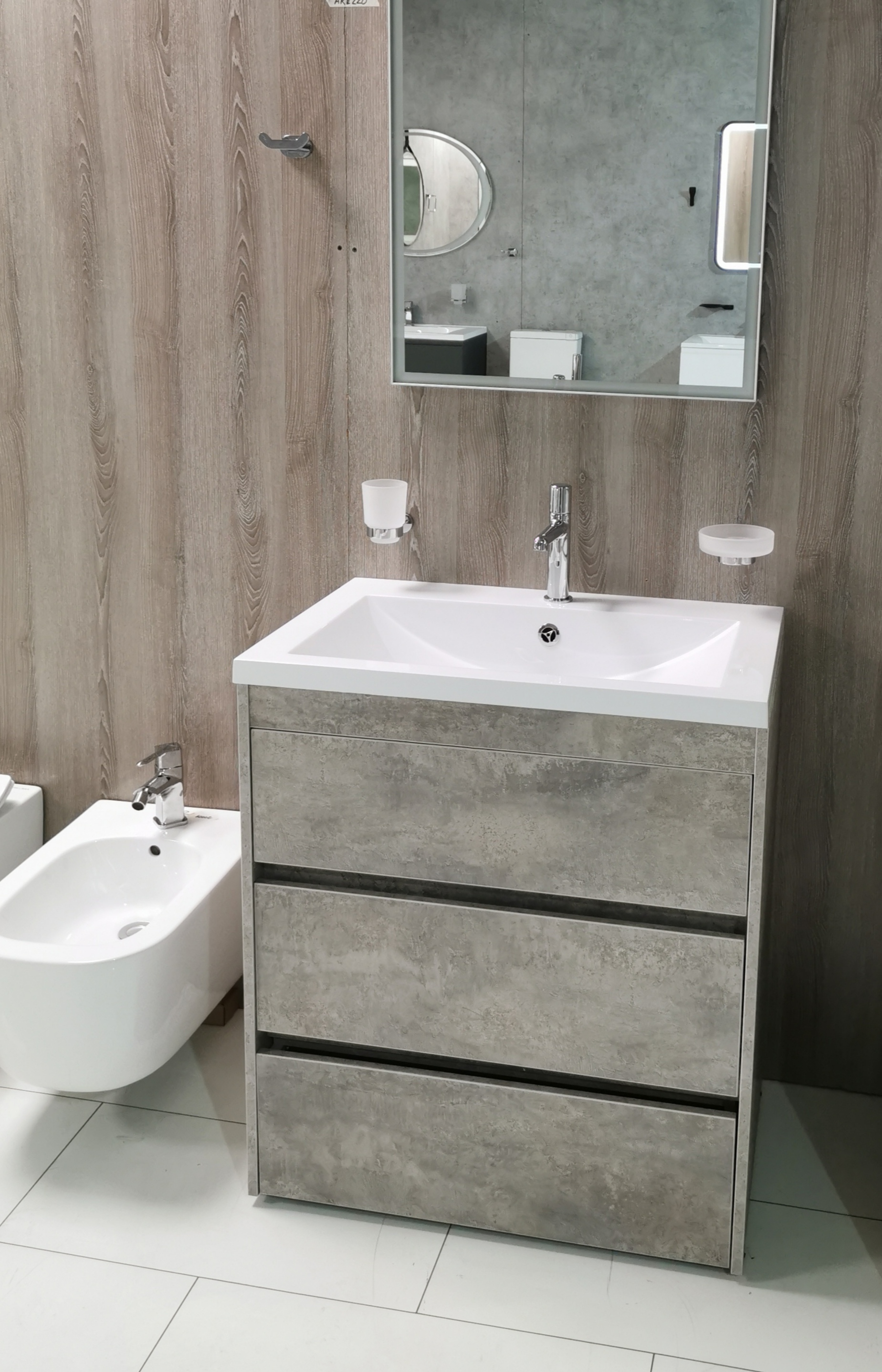 Мебель для ванной комнаты ART&MAX Family 75 см Cemento Veneto (Family-750-3C-PIA-CV + AM-LAV-750-MR-A)