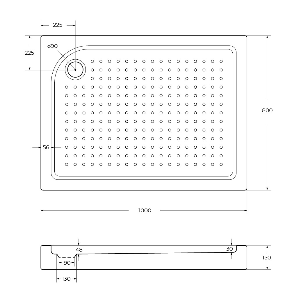 Акриловый поддон 100х80 левосторонний BelBagno TRAY-BB-AH-100/80-15-W-L с сифоном