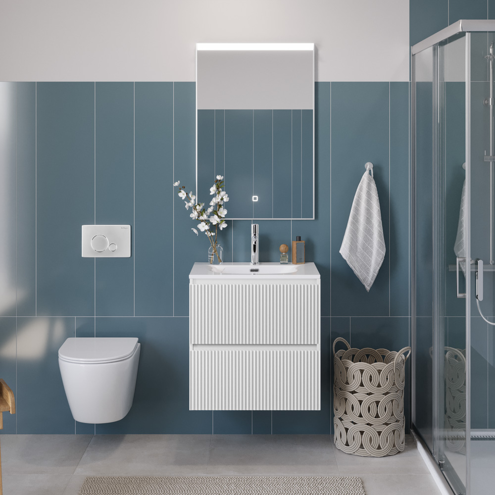 Тумба с раковиной подвесная BelBagno UNO-600-2C-SO-BO Bianco Opaco, раковина белая BB-8099-60