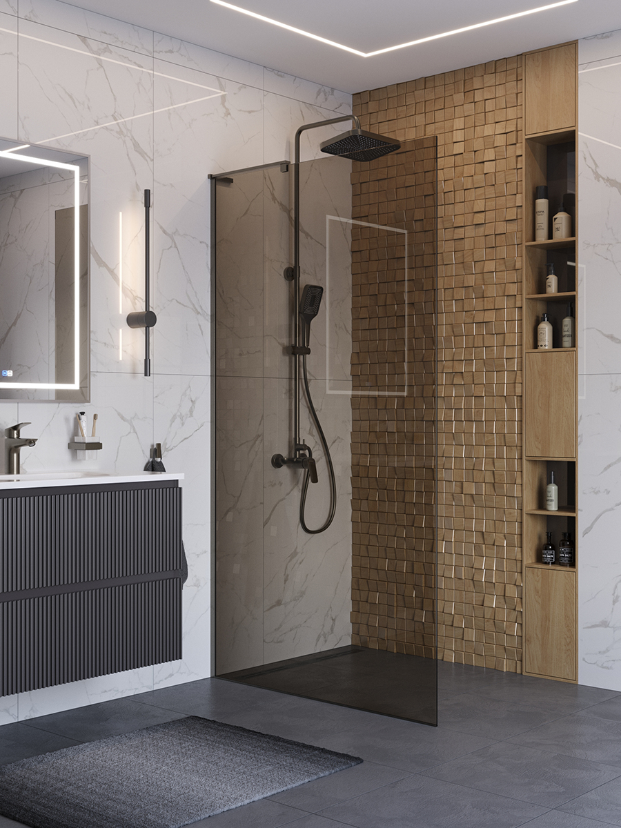 купить Душевая перегородка BelBagno UNO-L-1-TB-100-BR-GM профиль оружейная сталь, стекло бронза 
