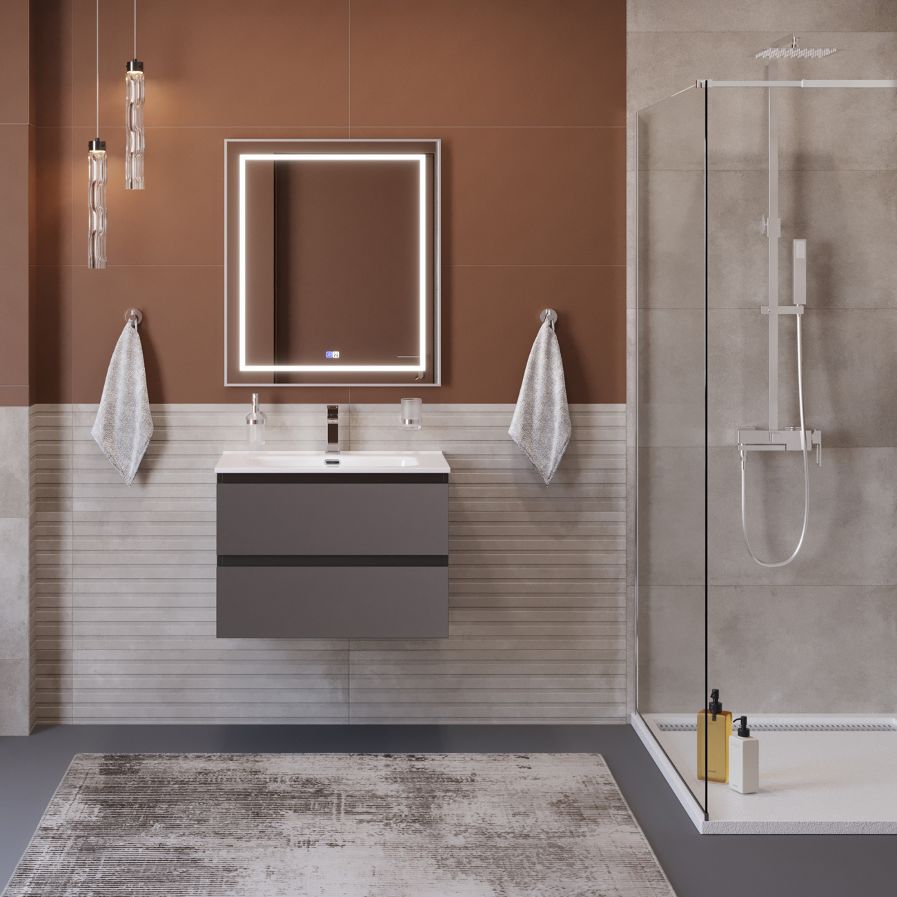 Тумба с раковиной подвесная BelBagno KRAFT-700-2C-SO-GSO Темно-Серый матовый, раковина белая BB700ETL