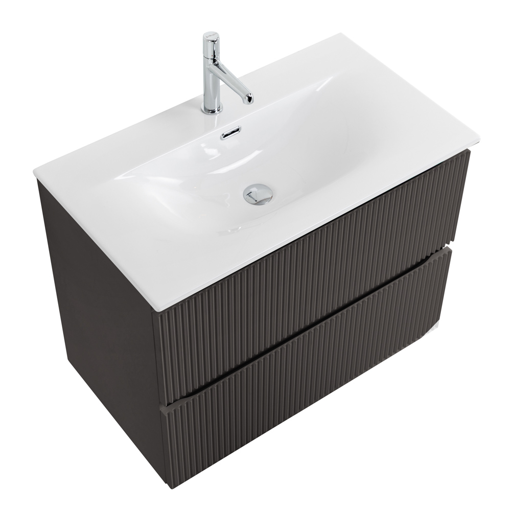 Тумба с раковиной подвесная BelBagno UNO-800-2C-SO-GSO Темно-Серый матовый, раковина белая BB-8099-80