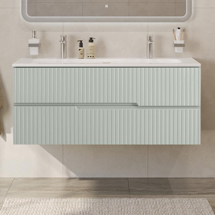 купить Тумба подвесная CEZARES DUET-N-1200-2C-SO-VPR-P с раковиной CZR-8073-120-1-2 с двумя отверстиями для смесителей, зеленый жемчужный 