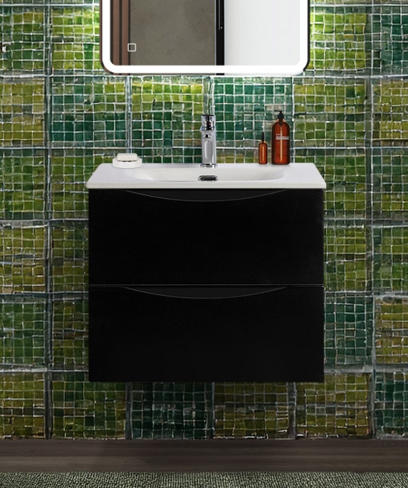 купить Тумба с раковиной подвесная BelBagno MARINO-CER-N-600-2C-SO-NL-P Nero Lucido, раковина белая BB-8099-60 