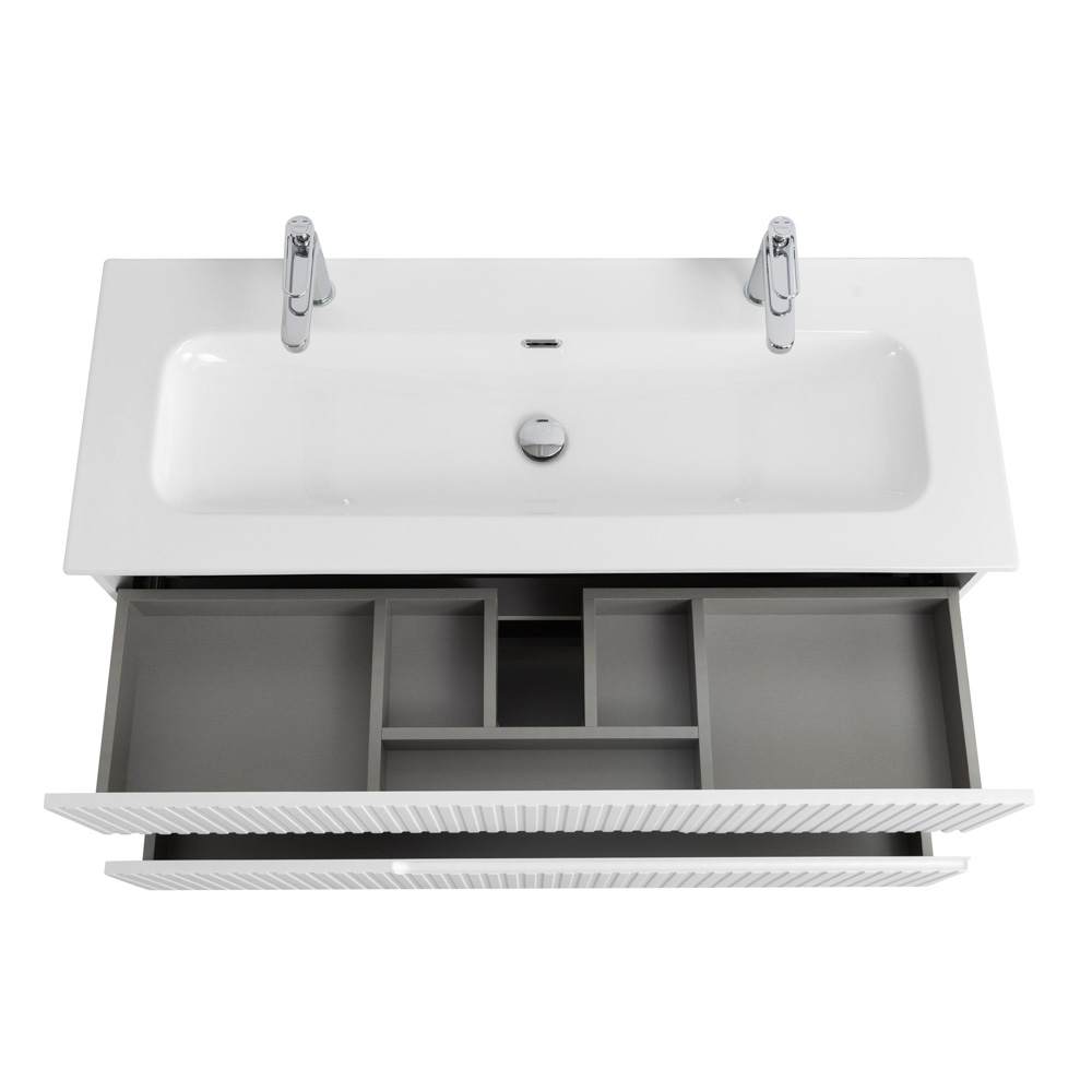 Тумба подвесная CEZARES DUET-N-1200-2C-SO-BL с раковиной CZR-8073-120-1-2 с двумя отверстиями для смесителей, белый глянец