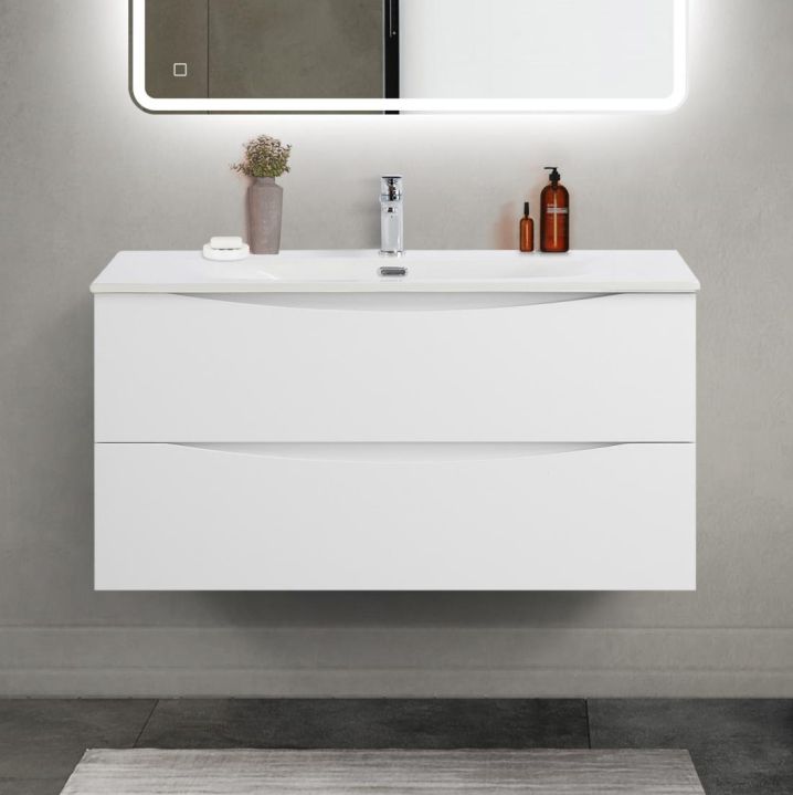 купить Тумба с раковиной подвесная BelBagno MARINO-CER-MINI-1000-2C-SO-BL-P Bianco Lucido, раковина белая BB-8099-3-100 