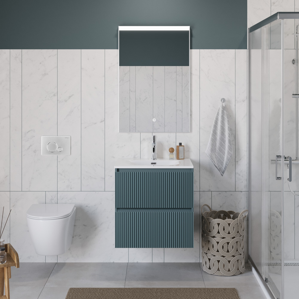 Тумба с раковиной подвесная BelBagno UNO-600-2C-SO-AO Голубой матовый, раковина белая BB-8099-60