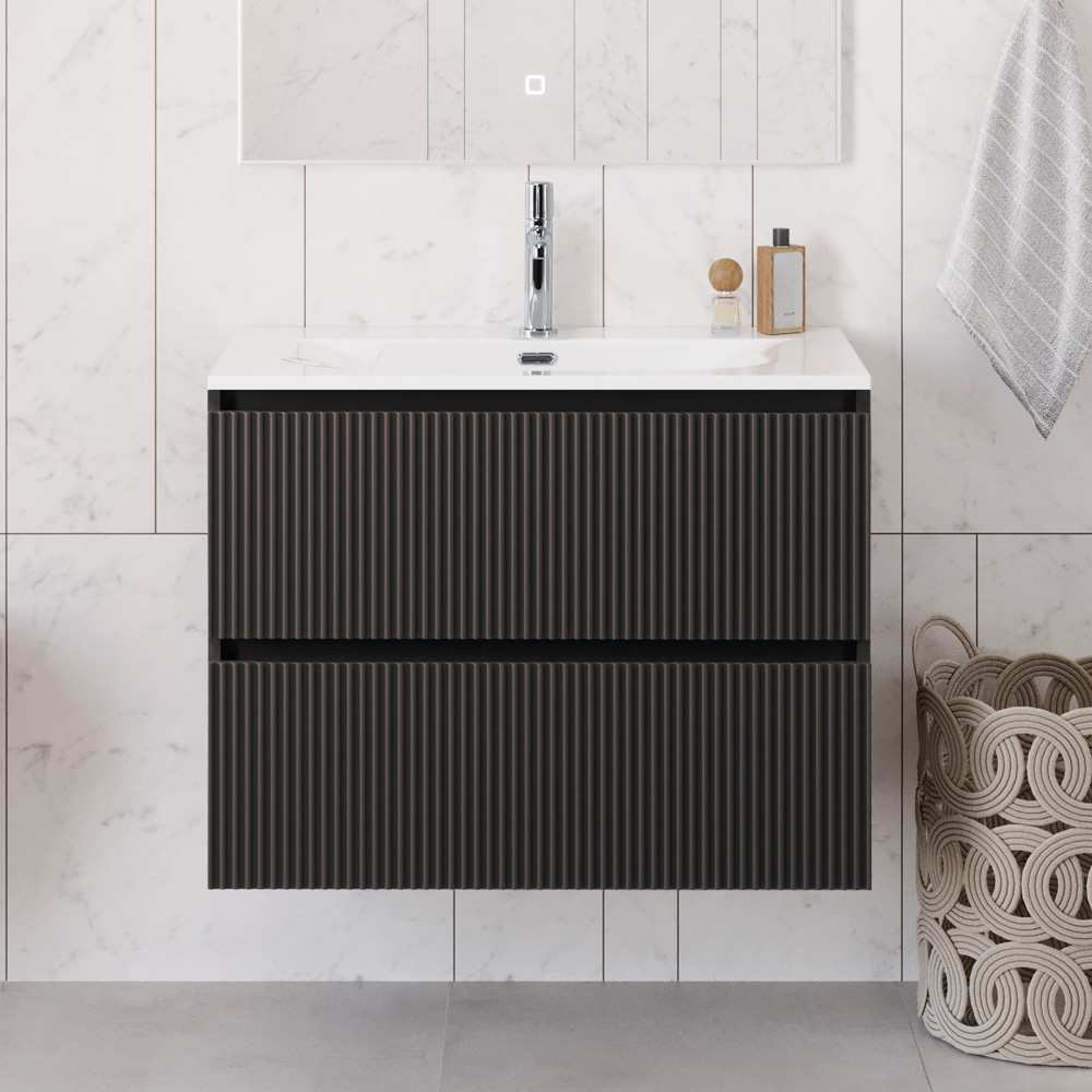 купить Тумба с раковиной подвесная BelBagno UNO-900-2C-SO-GSO Темно-Серый матовый, раковина белая BB-8099-90 