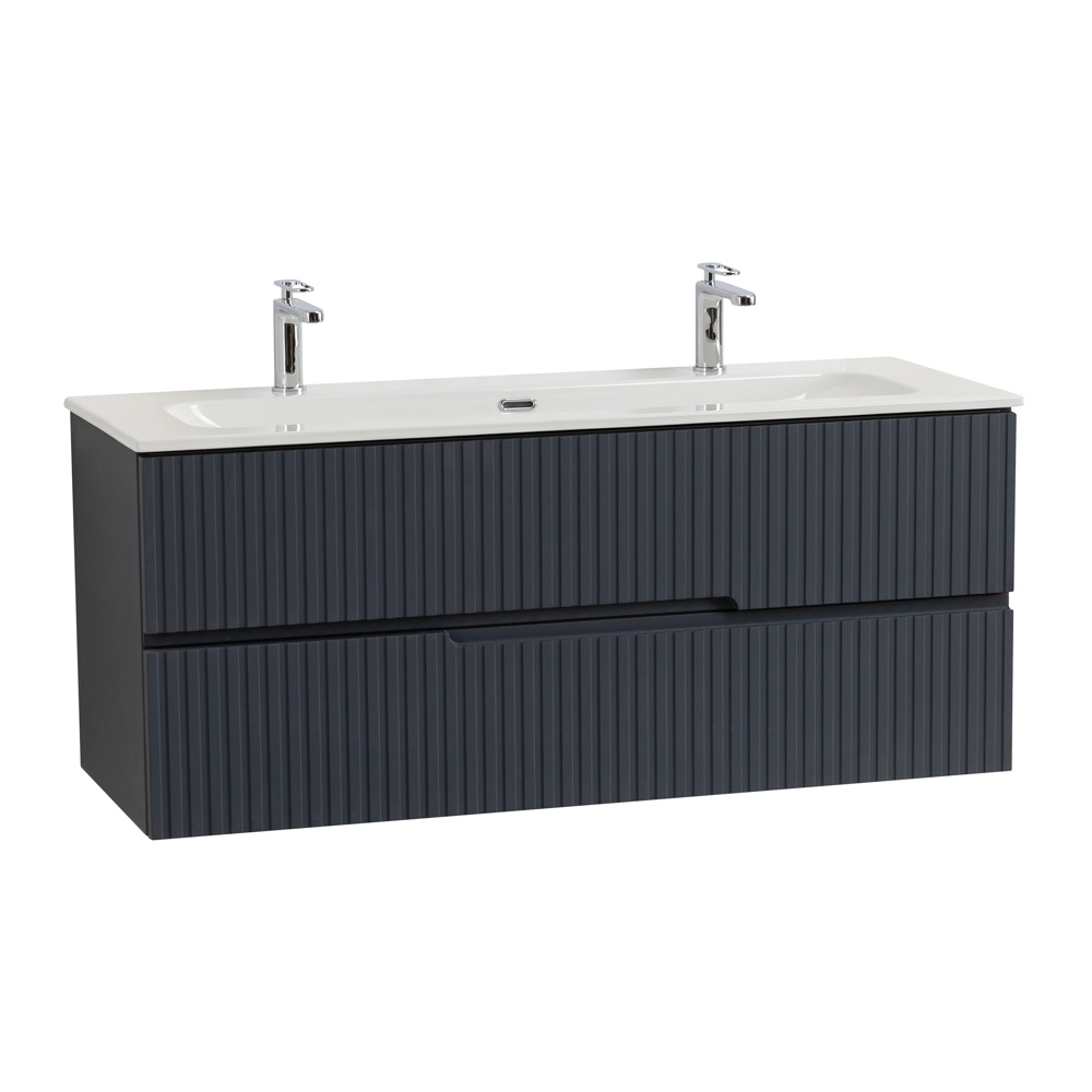 Тумба подвесная CEZARES DUET-N-1200-2C-SO-GR-P с раковиной CZR-8073-120-1-2 с двумя отверстиями для смесителей, графит