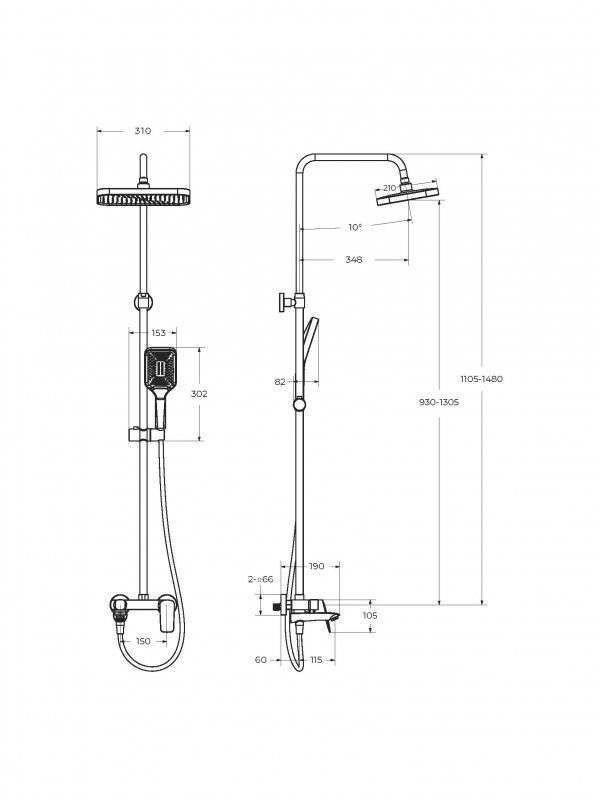 Душевая стойка BelBagno с изливом для ванны DUE-VSCM-GM
