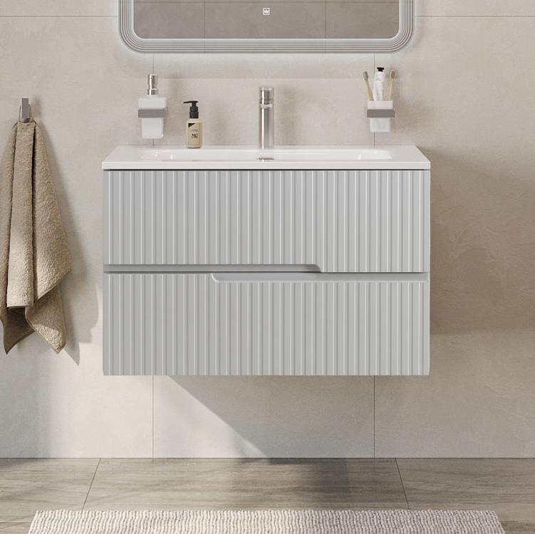 Тумба подвесная CEZARES DUET-N-800-2C-SO-GPR-P с раковиной CZR-8073-80, серый жемчужный