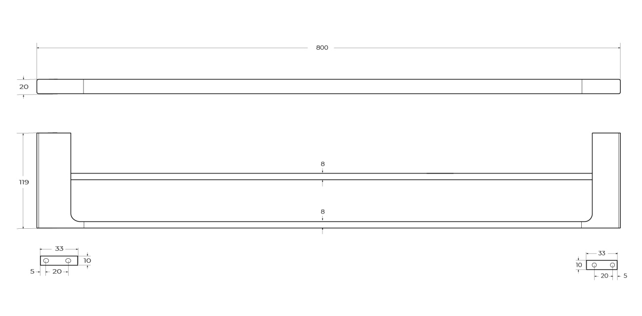Полотенцедержатель двойной Cezares SLIDER-THD-80-01