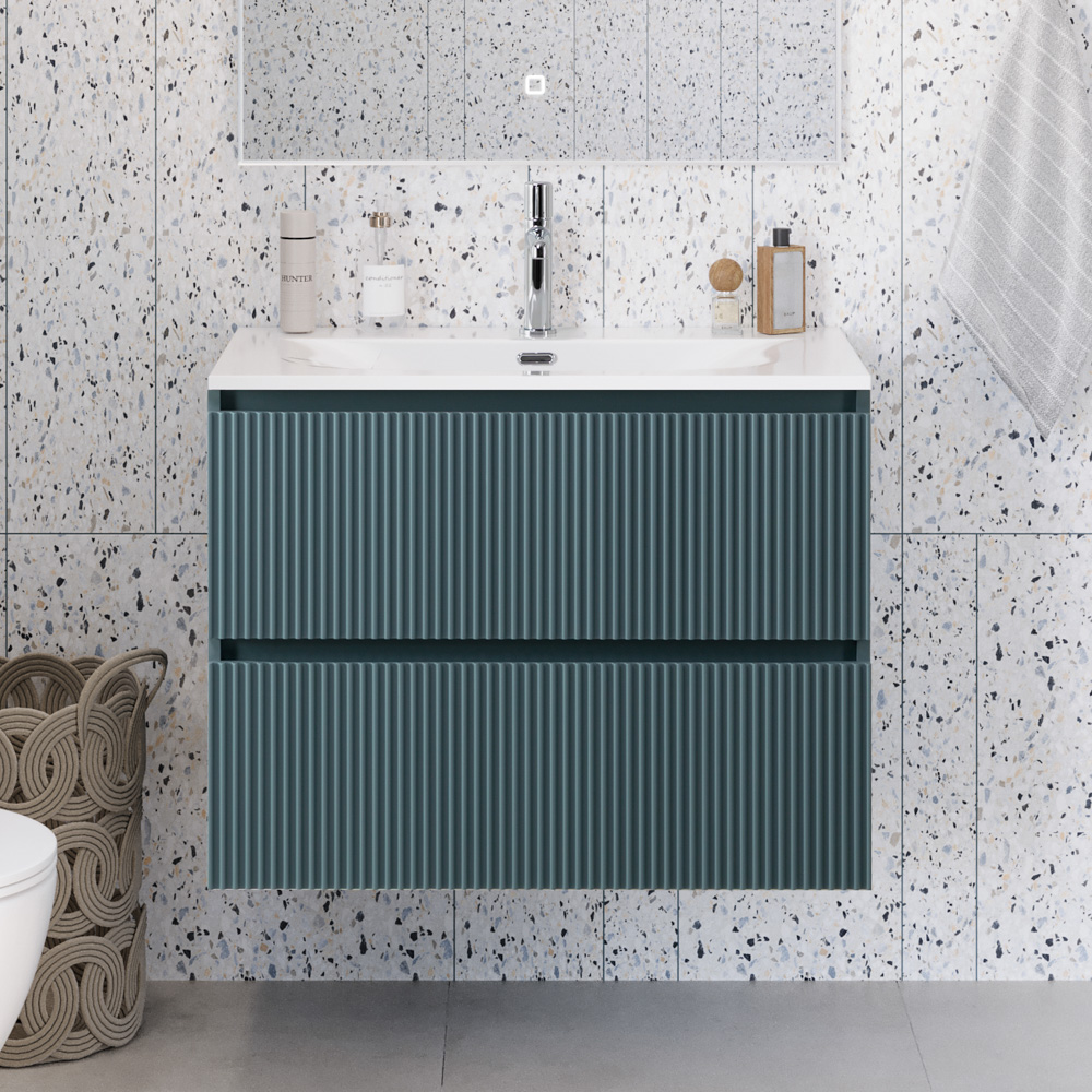 Тумба с раковиной подвесная BelBagno UNO-MINI-800-2C-SO-AO Голубой матовый, раковина белая BB-8099-3-80