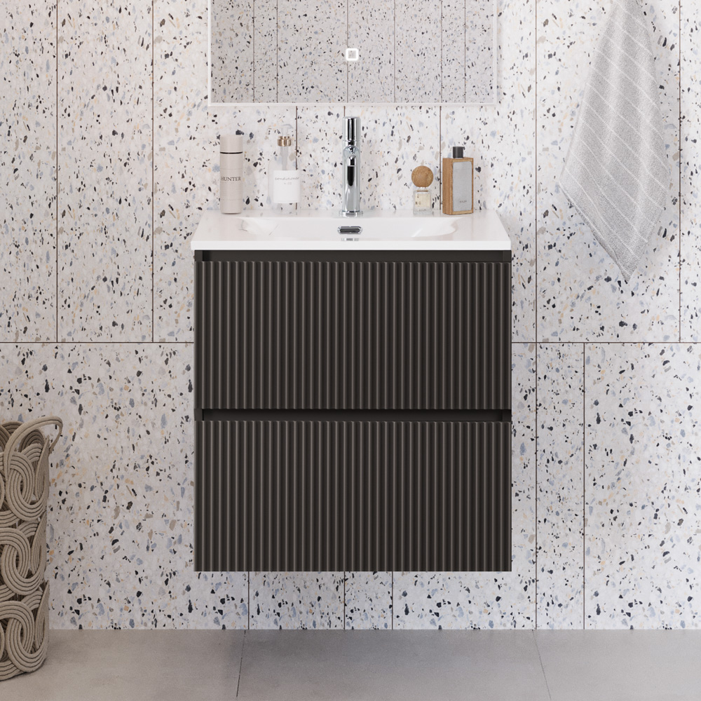 купить Тумба с раковиной подвесная BelBagno UNO-MINI-500-2C-SO-GSO Темно-Серый матовый, раковина белая BB-8099-3-50 