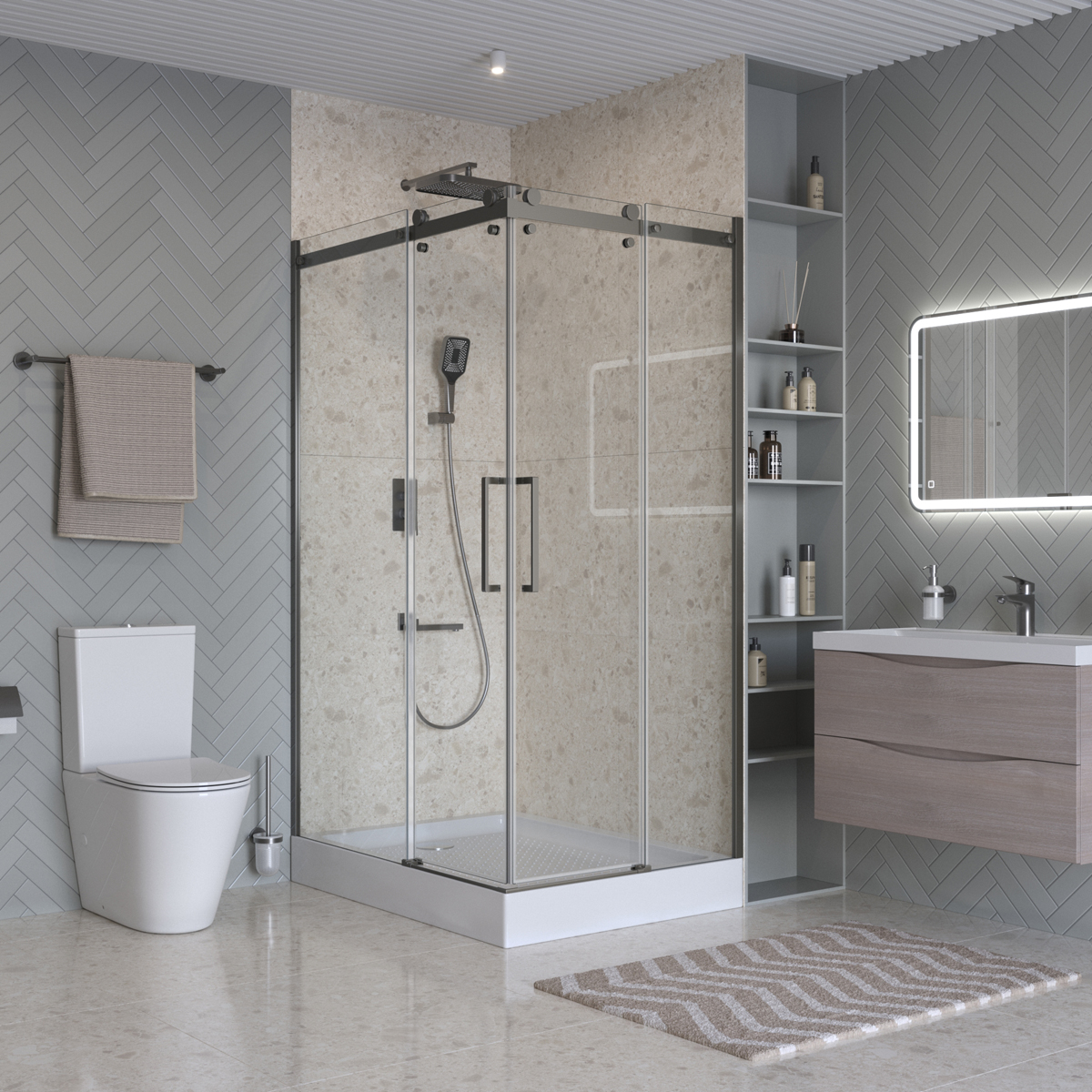 Душевой уголок 120х90см BelBagno MARINO-2-AH-2-120/90-C-GM профиль оружейная сталь, стекло прозрачное