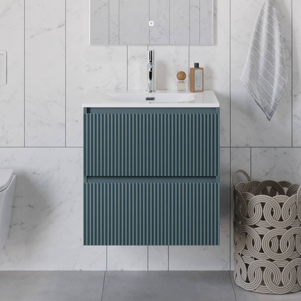 купить Тумба с раковиной подвесная BelBagno UNO-600-2C-SO-AO Голубой матовый, раковина белая BB-8099-60 