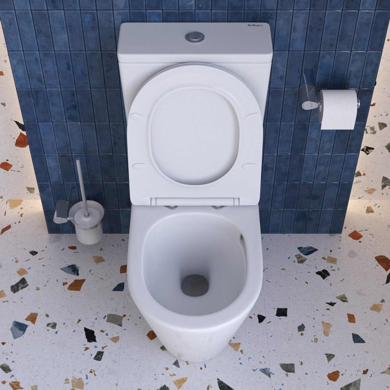 Унитаз-компакт безободковый с сиденьем и смывом TORNADO BelBagno FLAY-R BB2149CP-TOR/SC + BB2149T