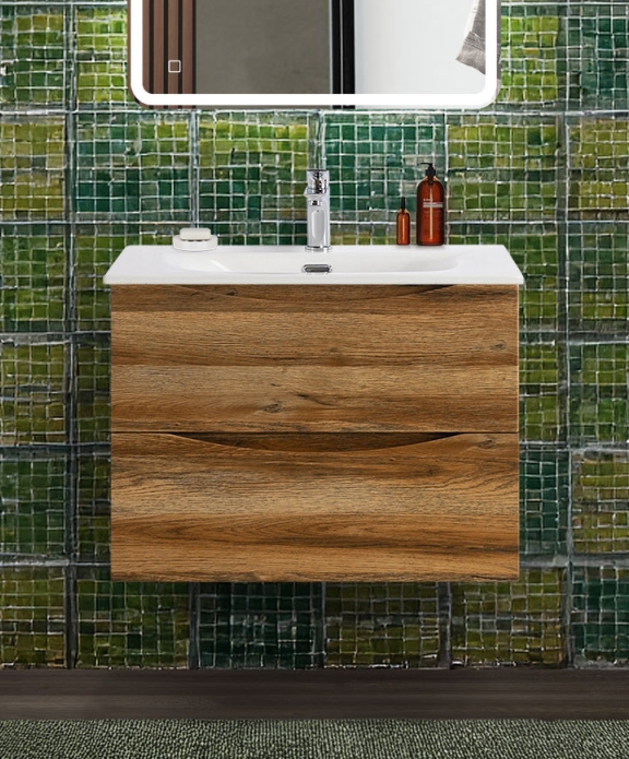 купить Тумба с раковиной подвесная BelBagno MARINO-CER-N-700-2C-SO-RR-P Rovere Rustico, раковина белая BB-8099-70 