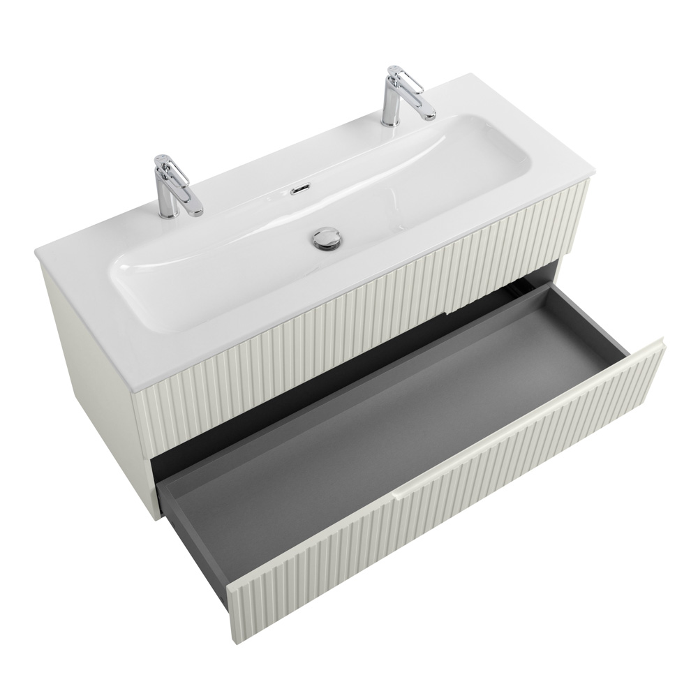 Тумба подвесная CEZARES DUET-N-1200-2C-SO-AS-P с раковиной CZR-8073-120-1-2 с двумя отверстиями для смесителей, альпака брашированная