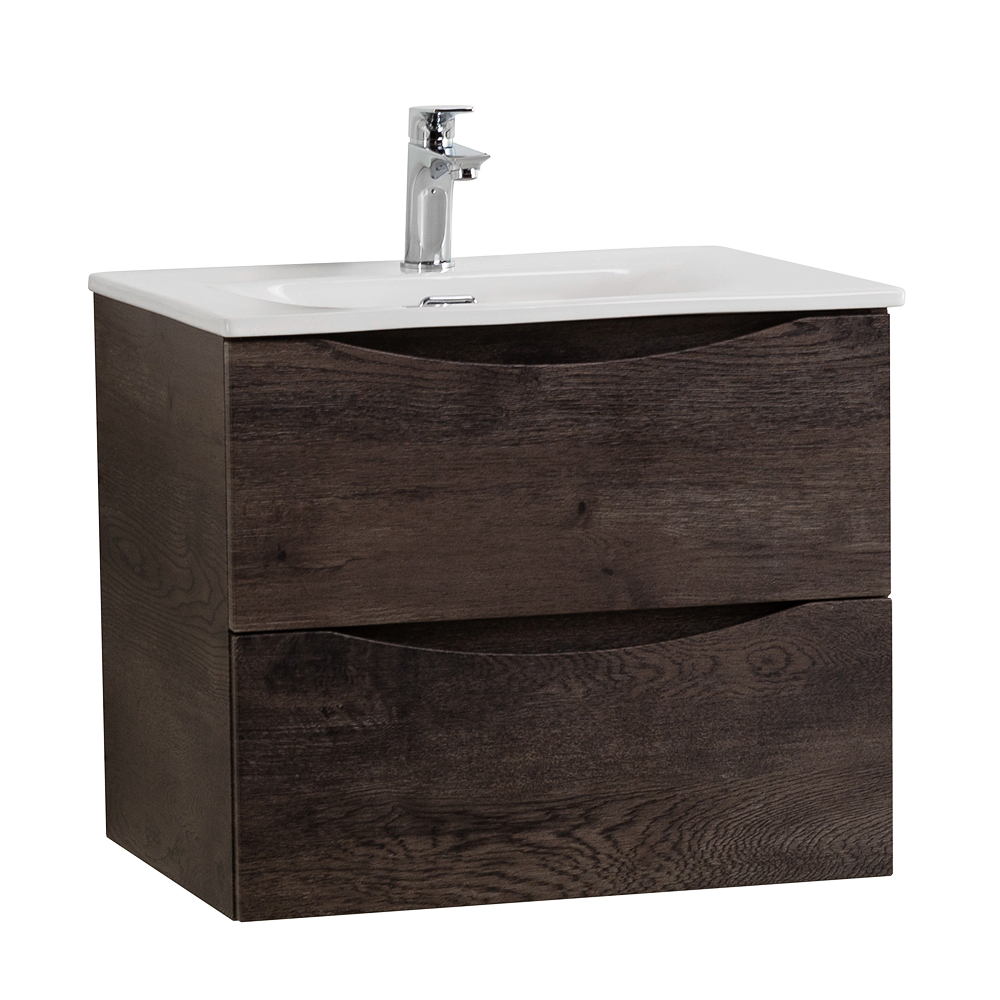 Тумба с раковиной подвесная BelBagno MARINO-CER-N-600-2C-SO-RNG-P Rovere Nature Grigio, раковина белая BB-8099-60